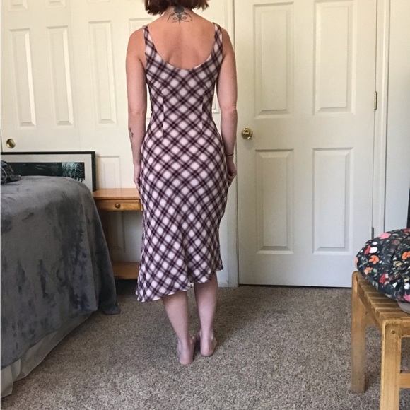 MNG Red Plaid Sleeveless Grunge Punk Cowl Neck Maxi Midi Dress - Picture 2 of 8